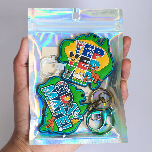 Aussie Magnet & Keyring Gift Pack – “YEP × 3” & “G’Day Mate” | 369 OZSouvenirs 🇦🇺
